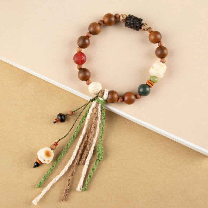 Buddha Stones, rayo, madera, semilla Bodhi, garra de gato, protección auspiciosa, pulsera con borlas - Rayo de madera (circunferencia de muñeca 14-15 cm) - image 1