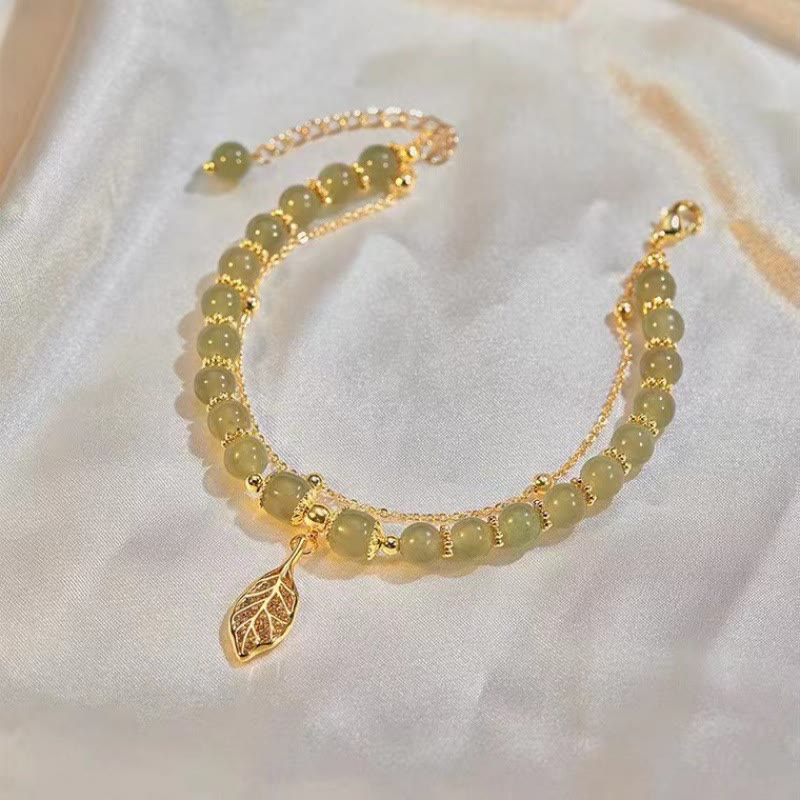 Pulsera con cuentas de la suerte, con Buddha Stones, hoja de jade, Ginkgo, tulipán, cacahuete, Fu