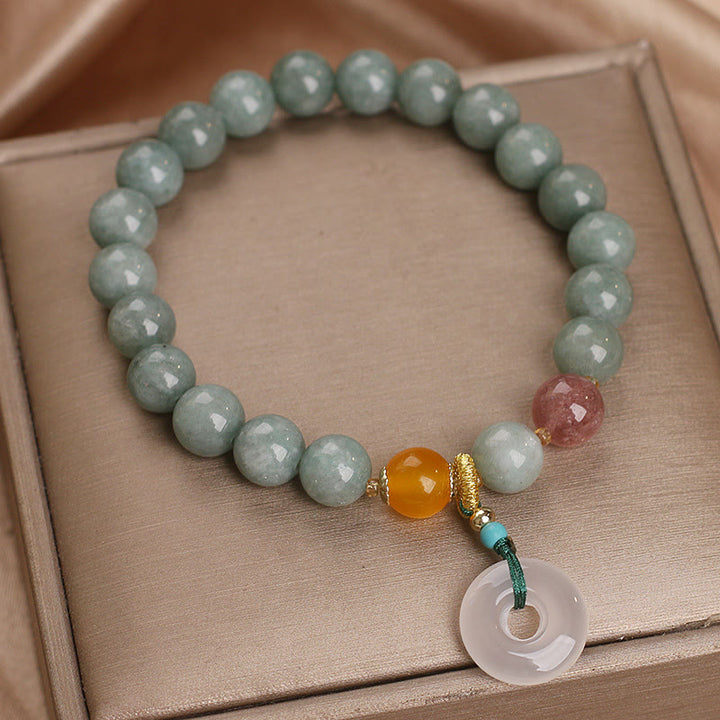 Pulsera de prosperidad con hebilla de paz, cuentas de cuarzo, fresa, Jade Natural, Buddha Stones