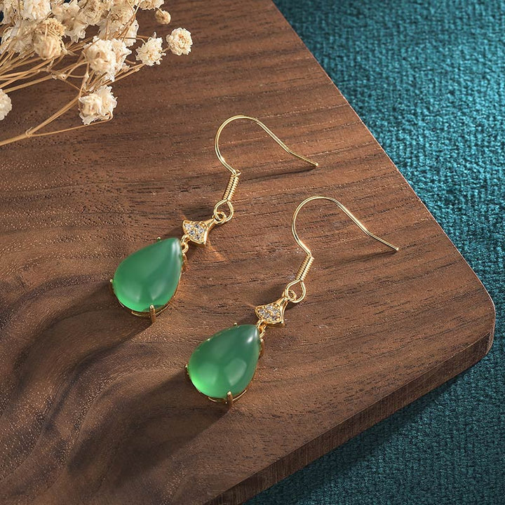 Pendientes colgantes de la suerte de jade cian con Buddha Stones