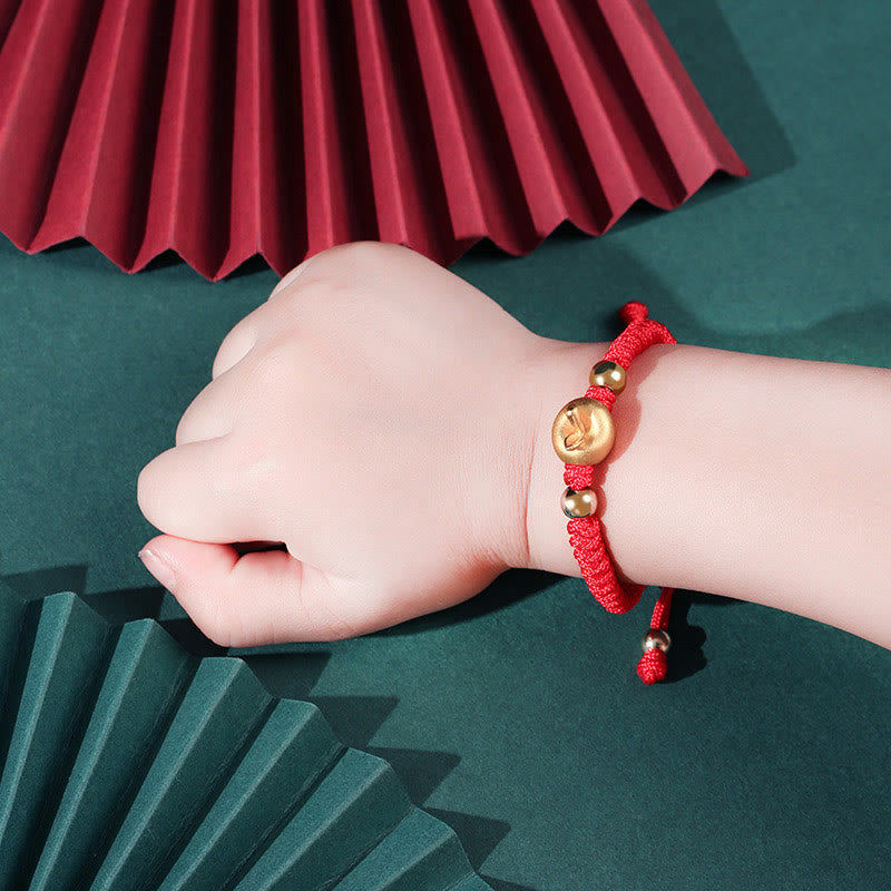 Pulsera para niños hecha a mano con Buddha Stones de plata de ley 999, color rojo manzana, cuerda multicolor, protección de la suerte