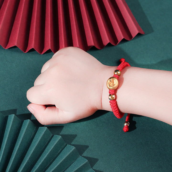 Pulsera para niños hecha a mano con Buddha Stones de plata de ley 999, color rojo manzana, cuerda multicolor, protección de la suerte