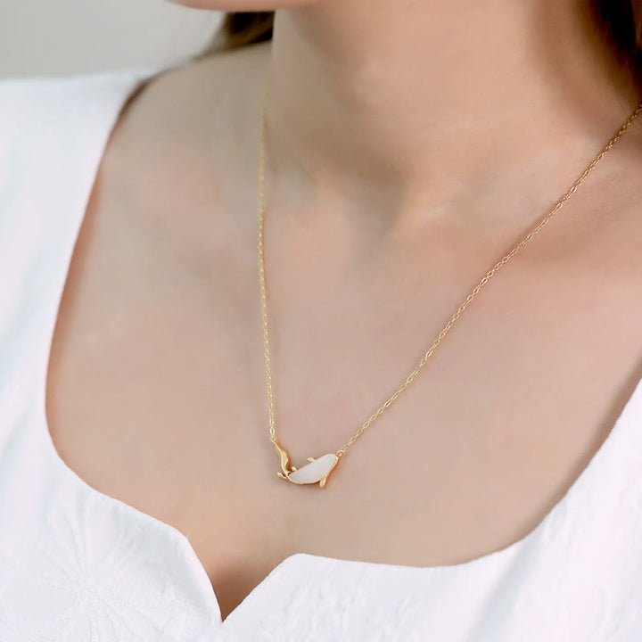 Colgante de collar de la suerte del delfín de jade blanco de plata de ley 925 con Buddha Stones - image 16