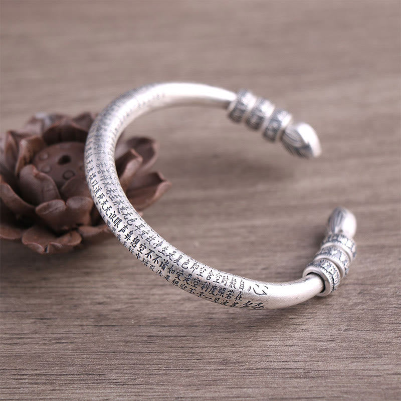 Pulsera de plata de ley 999 con Buddha Stones con forma de corazón Sutra Om Mani Padme Hum grabado paz pureza - Plata de ley 999 - image 0