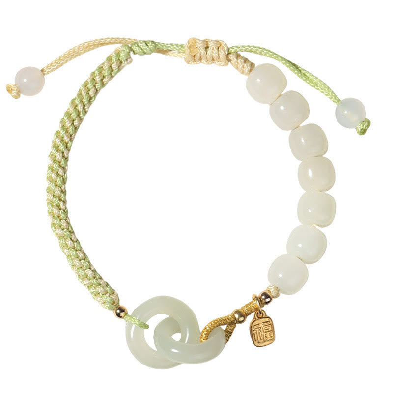 Pulsera trenzada con doble hebilla de paz y cuentas de jade hetiano natural, Buddha Stones, carácter Fu, abundancia