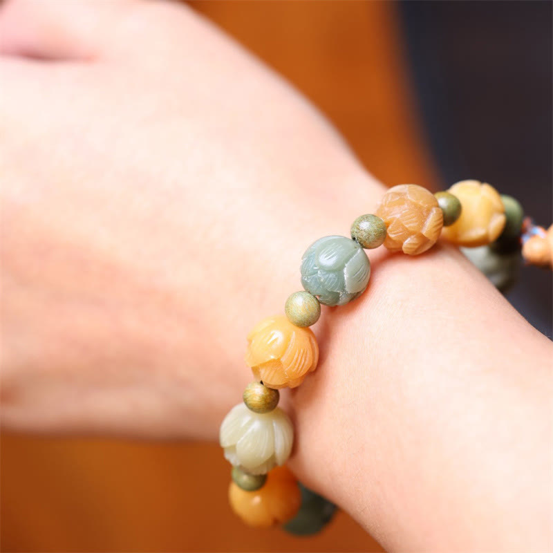 Pulsera de armonía de sabiduría de sándalo verde de loto con semillas de Bodhi de Buddha Stones