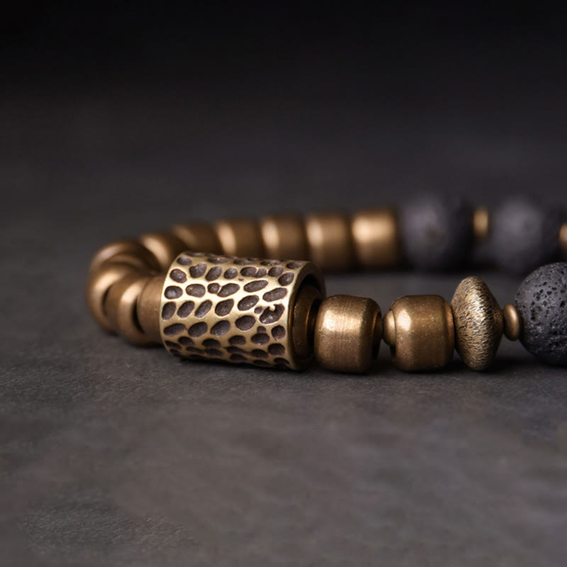 Buddha Stones, piedra de roca de Lava, obsidiana arcoíris, soporte de cobre, pulsera curativa