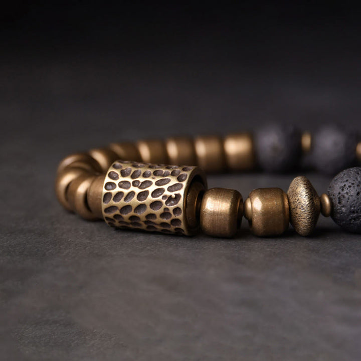 Buddha Stones, piedra de roca de Lava, obsidiana arcoíris, soporte de cobre, pulsera curativa