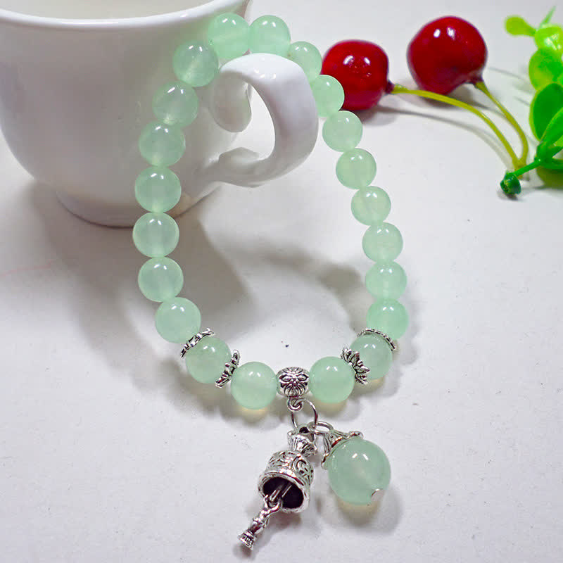 Pulsera con dije de campana con cuentas de energía de piedra de calcedonia de cristal vintage