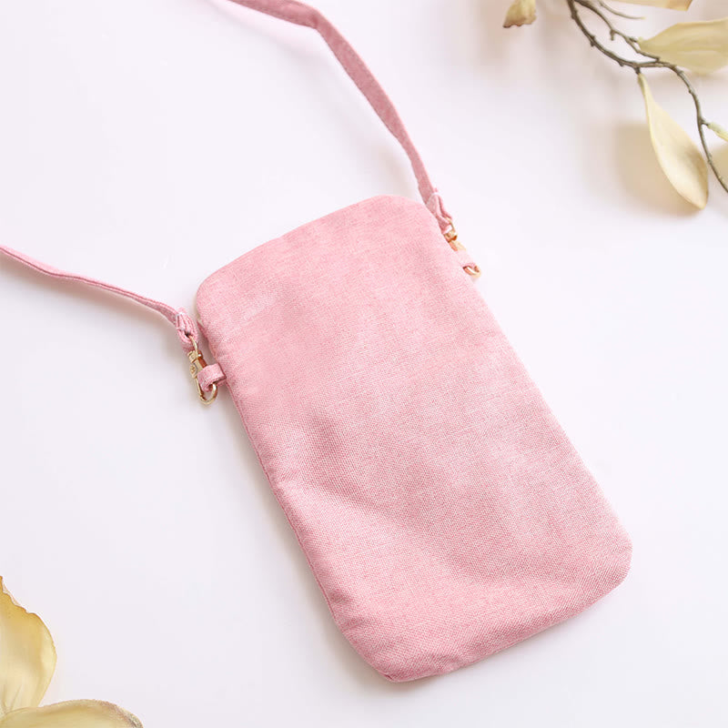 Buddha Stones, pequeñas flores bordadas, bolso de hombro, bolso para teléfono móvil, 11*20cm