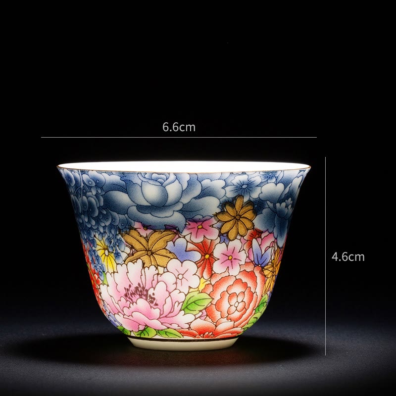 Taza de té de cerámica de porcelana azul y blanca, Buddha Stones, flores coloridas, orquídeas, olas del mar, taza de té de Kung Fu
