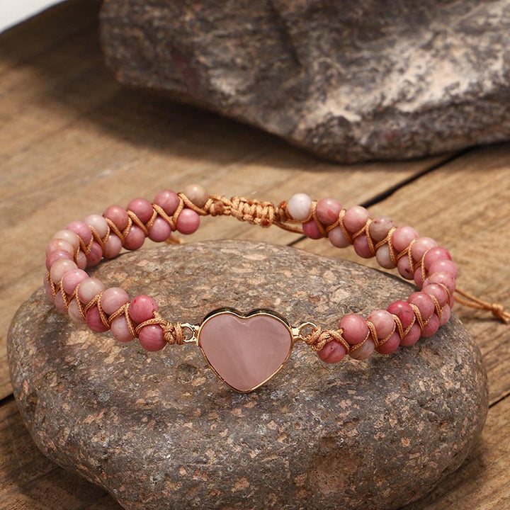 Pulsera curativa de corazón de amor de rodonita natural