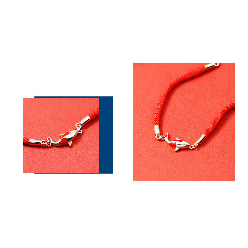 Juego de pendientes y pulsera de cuerda roja con colgante de collar de pez Koi de cobre con Buddha Stones