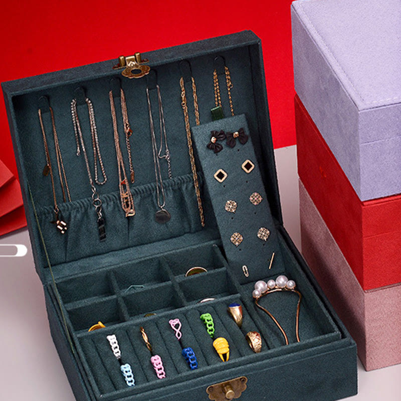 Caja organizadora de joyas de diseño Simple con Buddha Stones, caja de almacenamiento de joyas de dos capas, caja de franela con cerradura - image 4