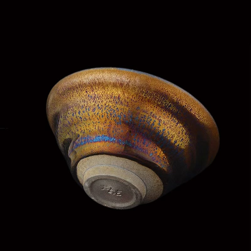 Taza de té de cerámica esmaltada de Vía Láctea colorida Jianzhan chino con Buddha Stones, taza de té Tenmoku Kung Fu