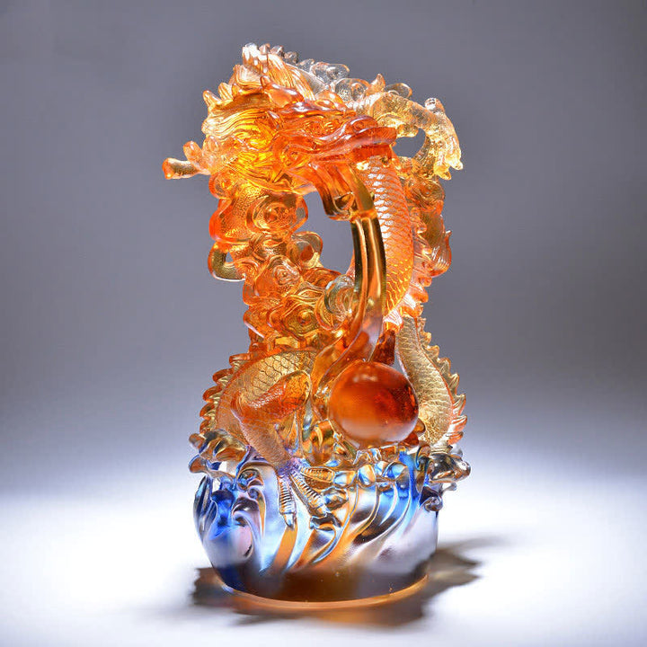 Buddha Stones Feng Shui Dragón hecho a mano Liuli Crystal Art Piece Success Home Office Decoración - image 1