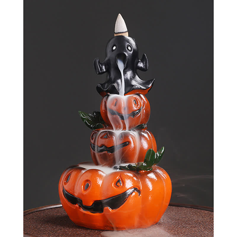 Quemador de incienso de fuente de humo de reflujo de resina fantasma de calabazas de Halloween Decoración