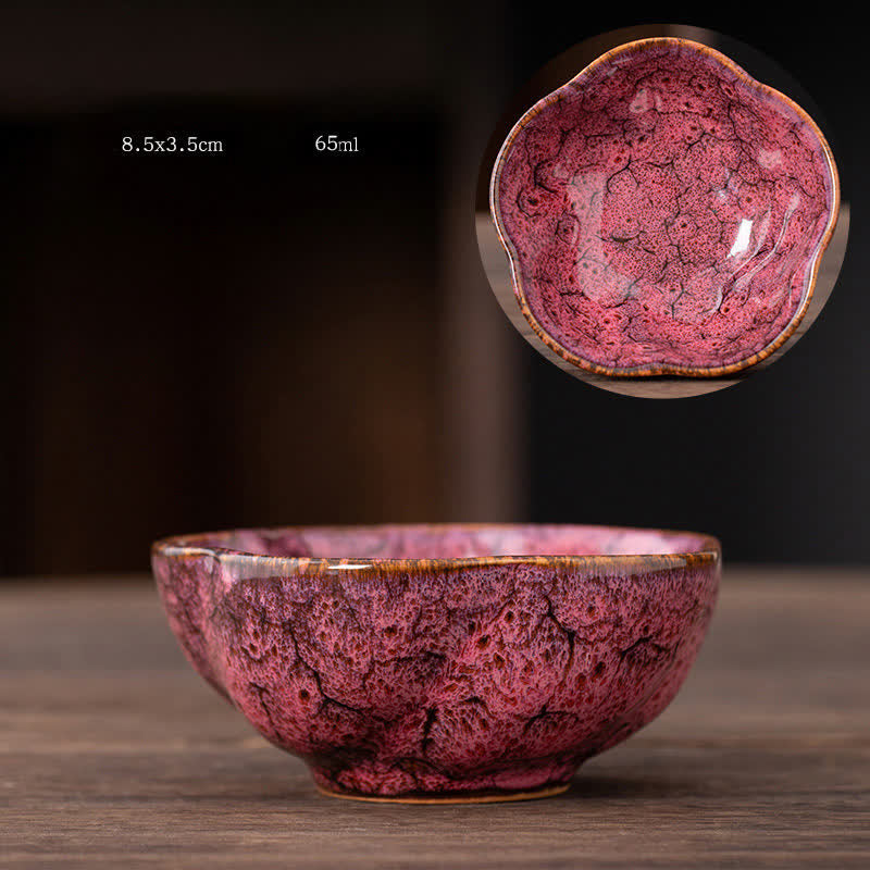 Tazas de té de cerámica con diseño de flor de melocotón y Buddha Stones
