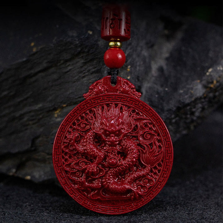 Colgante de collar de protección de dragón de cinabrio natural del año del dragón de Buddha Stones