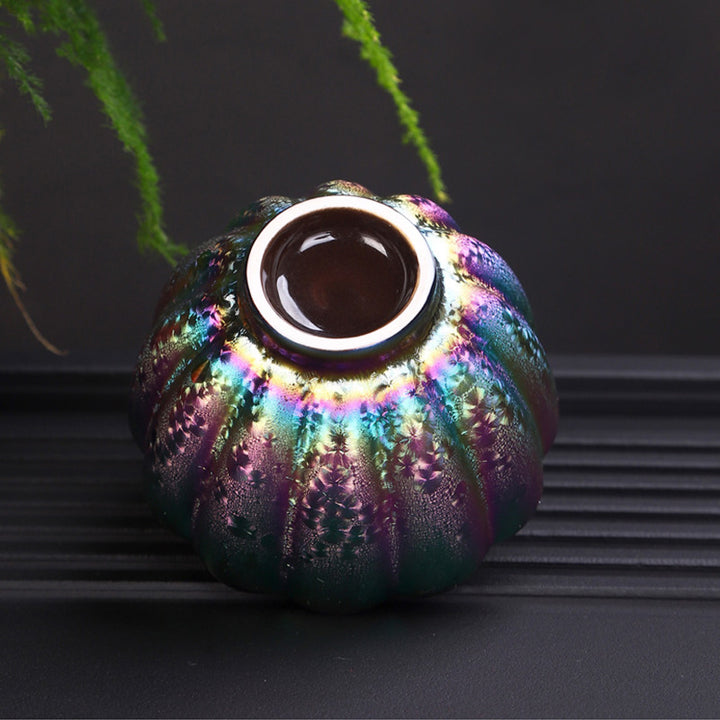 Taza de té de cerámica Jianzhan, cuenco de té de Kung Fu con Buddha Stones, Color arcoíris