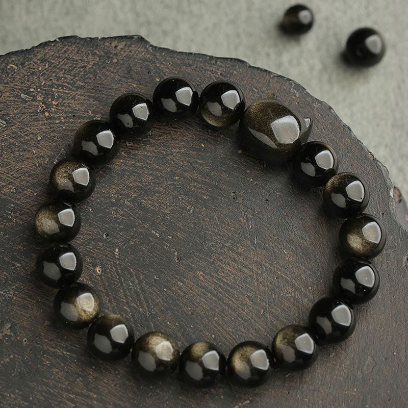 Buddha Stones Obsidiana con brillo dorado Obsidiana con brillo plateado Pata encantadora Pulsera de protección del gato de la suerte - image 10