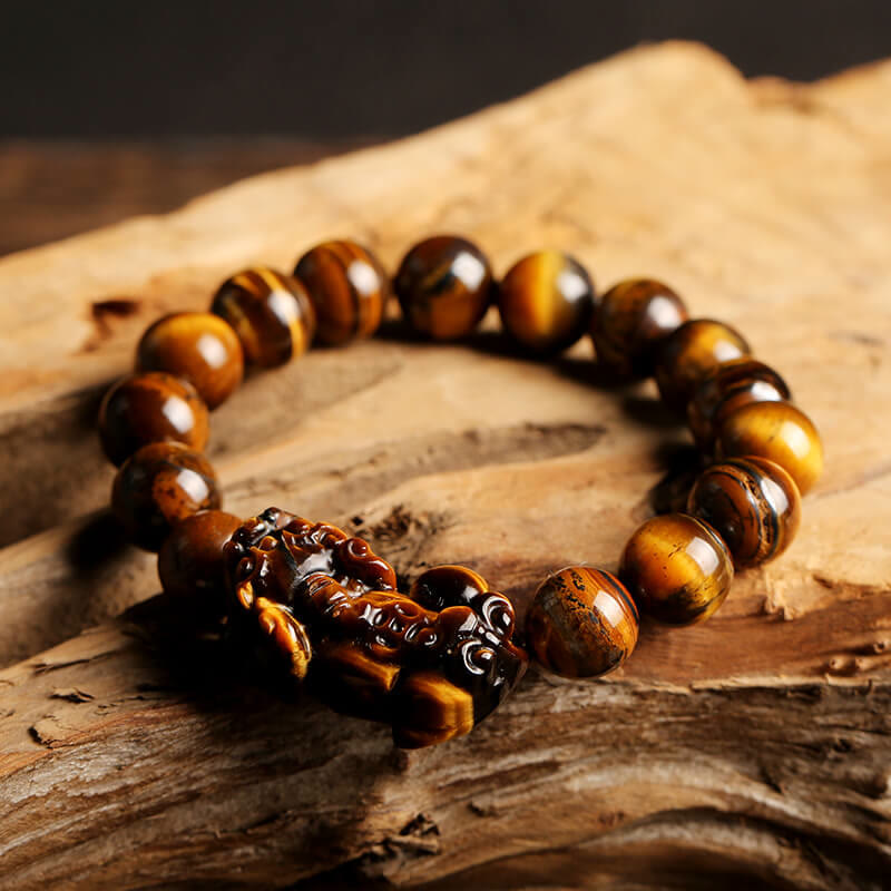 Pulsera de riqueza de ojo de tigre natural con Buddha Stones