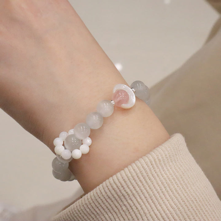 Pulsera de plata de ley 925 con Buddha Stones, amatista natural, aguamarina, cristal rosa, ojo de gato, luna creciente curativa