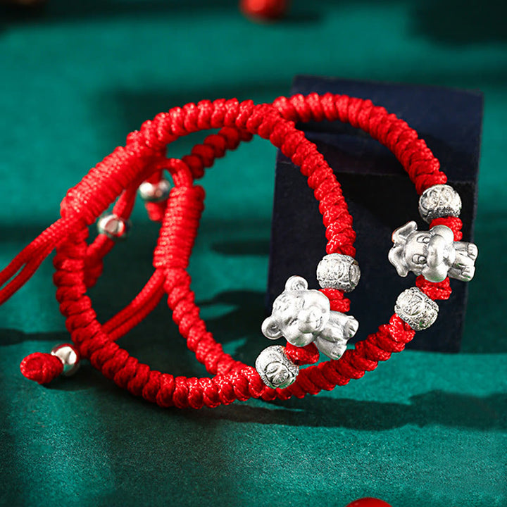 Pulsera para niños hecha a mano con cuerda roja del zodíaco chino de plata de ley 999 con Buddha Stones - image 2