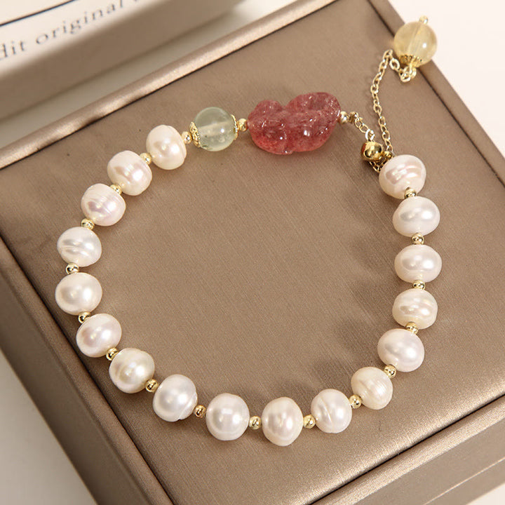 Pulsera con dijes de optimismo PiXiu, cuarzo fresa, perlas naturales , Buddha Stones - image 1