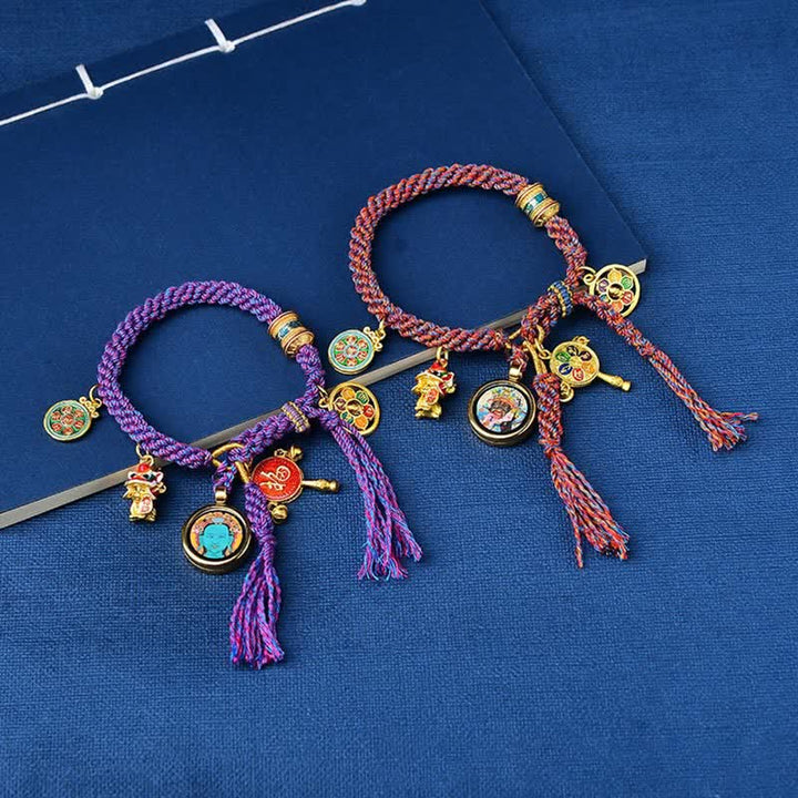 Pulsera tibetana verde Tara Zakiram diosa de la riqueza Thangka suerte trenzada