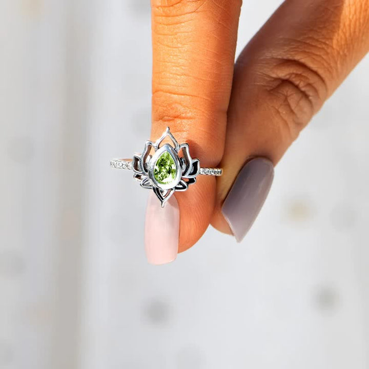Anillo de protección de bendición de circonita de loto de plata de ley con Buddha Stones - image 10