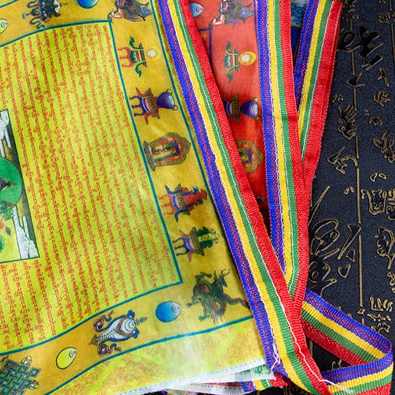 Bandera tibetana de oración al aire libre, 5 colores, caballo de viento, Buda, Tara, escrituras curativas, auspiciosas