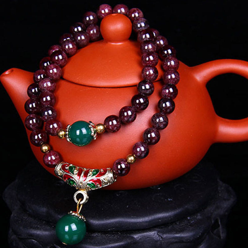 Pulsera de bendición de granate natural con Buddha Stones
