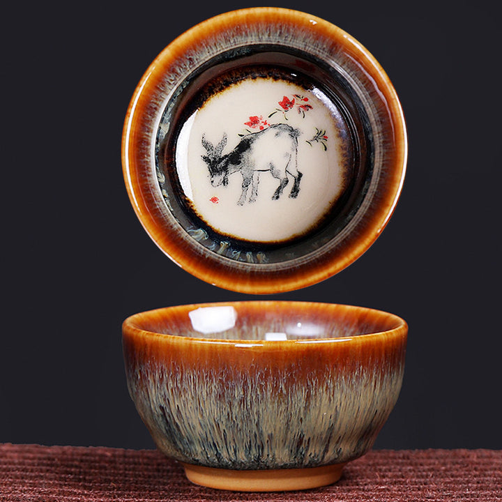 Taza de té de cerámica con diseño del zodíaco chino, 12 Buddha Stones, Kung Fu Jian, taza de té chino Zhan, 73ml