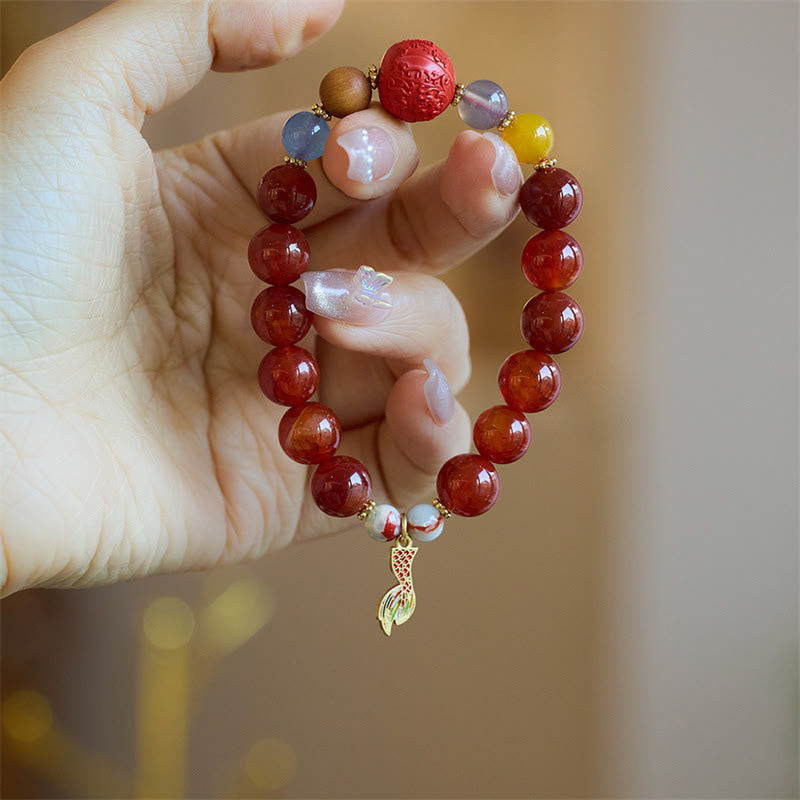 Buddha Stones roja natural Talismán de la paz Fu Carácter Dragón Cola Confianza Charm Pulsera