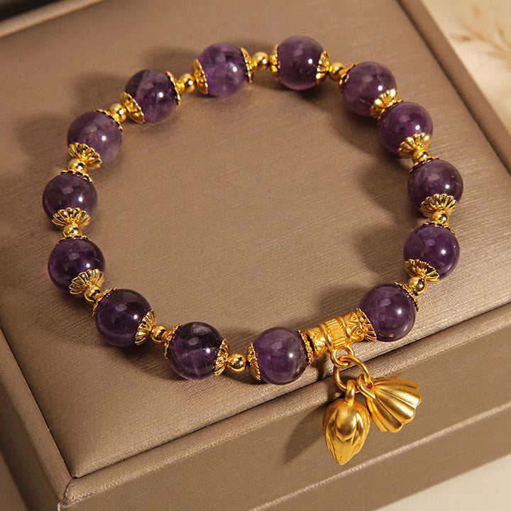 Pulsera espiritual curativa de loto y amatista natural con Buddha Stones