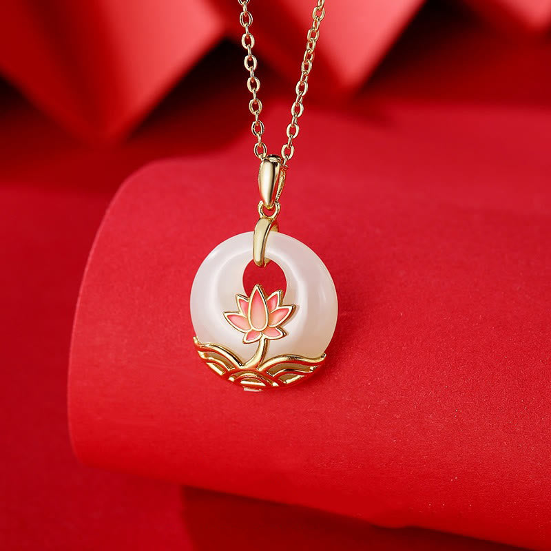 Collar con colgante de plata de ley 925 con Buddha Stones , jade blanco hetiano, flor de loto - Jade blanco hetiano (protección ♥ felicidad) - image 0