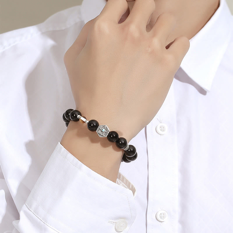 Pulsera de purificación de ojo de tigre de obsidiana negra de plata de ley 925 con Buddha Stones