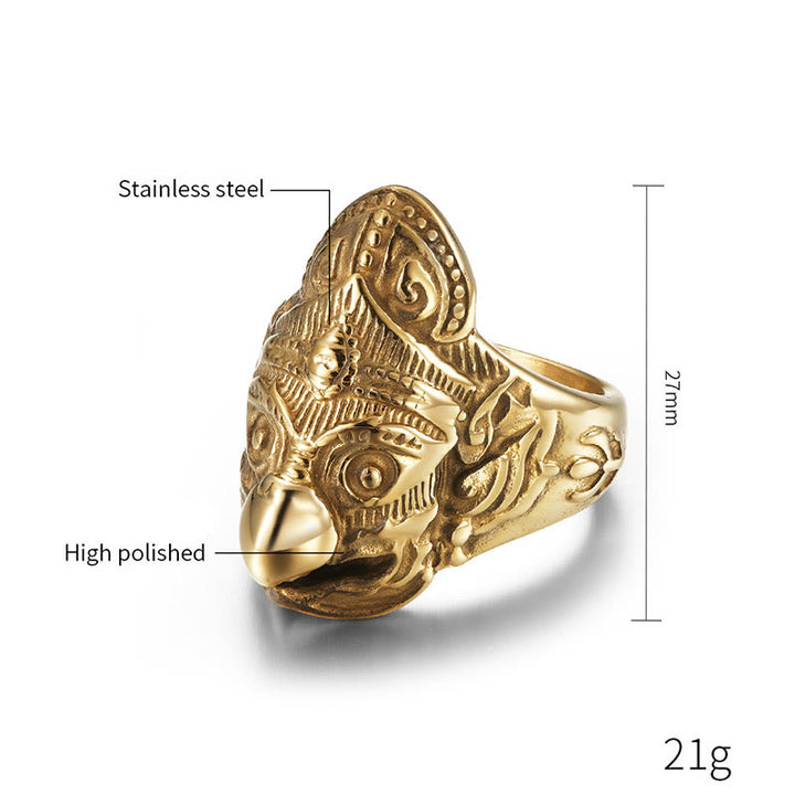 Anillo de acero de titanio con protección de aves Tibet Garuda