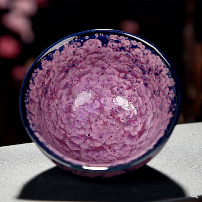 Taza de té de porcelana con Buddha Stones, flores de Iris coloridas, horno chino Jianzhan, cambio, Tenmoku, Kung Fu