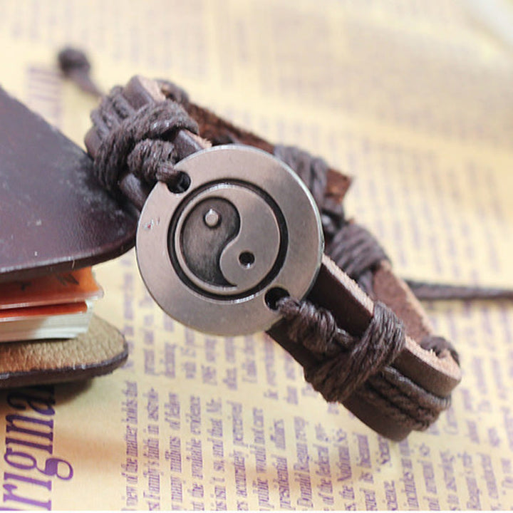 Pulsera de cuerda de armonía de cuero retro Yin Yang de Buddha Stones