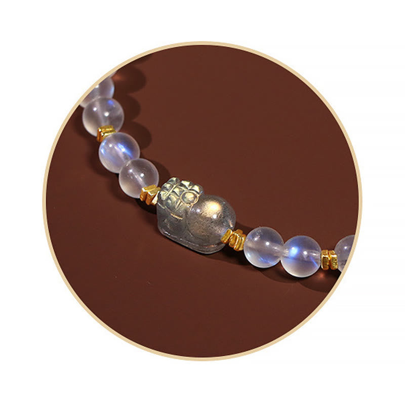 Pulsera curativa PiXiu de piedra lunar natural chapada en plata de ley 925 con Buddha Stones