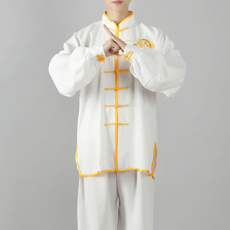 Conjunto de ropa unisex con bordado de dragón y Buddha Stones para práctica espiritual de Qi Gong, meditación y oración.