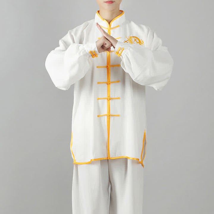 Conjunto de ropa unisex con bordado de dragón y Buddha Stones para práctica espiritual de Qi Gong, meditación y oración.