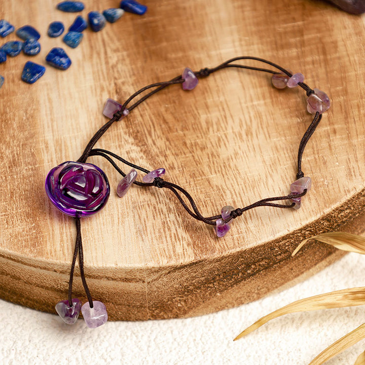 Tobillera curativa de paz interior con Buddha Stones, amatista, cristal rosa, aventurina verde, rosa