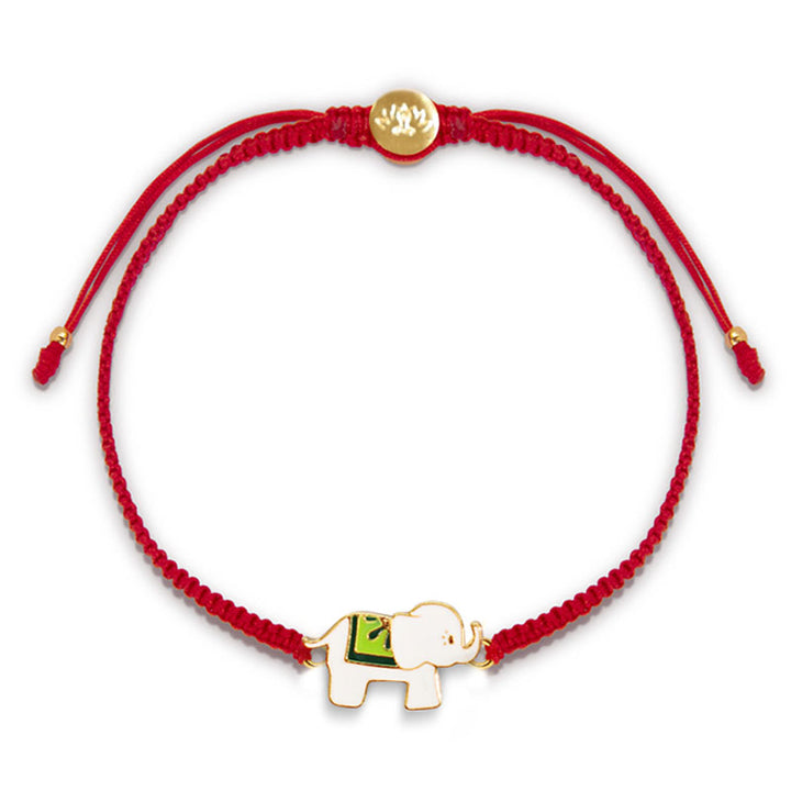 Pulsera de hilo rojo con elefante de la suerte de plata de ley 925 hecha a mano tibetana con Buddha Stones