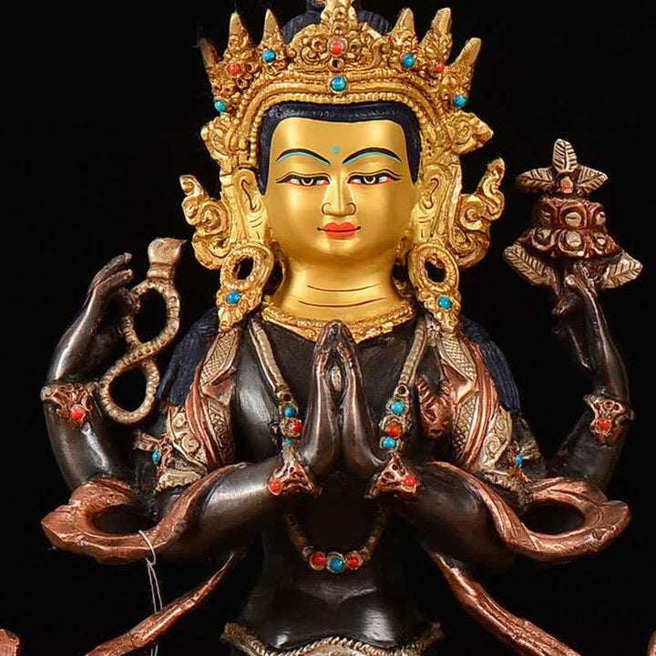 Decoración de estatua de cobre de protección Avalokitesvara de cuatro brazos Bodhisattva Chenrezig - image 7
