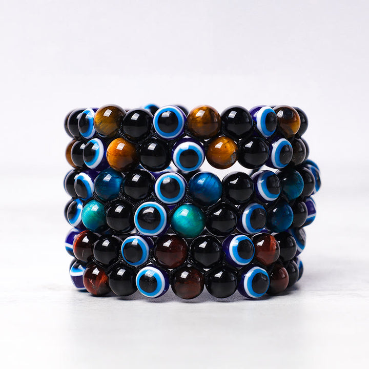 Pulsera con cuentas de protección de ojo de tigre, hematita, mal de ojo , Buddha Stones