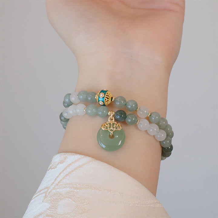 Pulsera de la suerte con hebilla de la paz de jade de doble capa con Buddha Stones