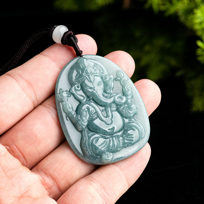 Buddha Stones Natural Jade Ganesh Ganpati Elefante Protección Amuleto Collar Colgante - image 5